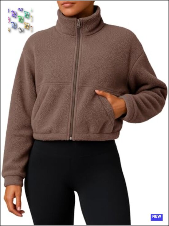 Jackets & Blazers - Fleece Sherpa Zip Up Cropped Jacket Coat